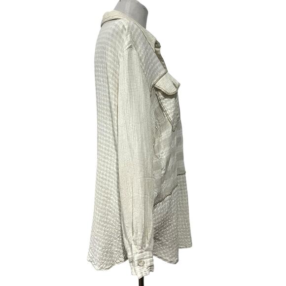 Saint Germain Paris Vintage Womens Sz L Button Up Top Beige Cream Check Pockets - Picture 7 of 9